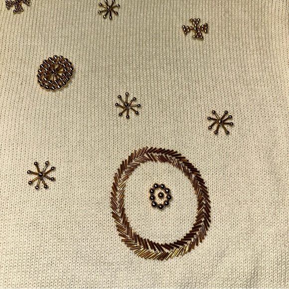 Vintage Premier Moda Sweater  Cream W/ Gold Beaded Design Medium EUC!!!!! - Picture 7 of 10
